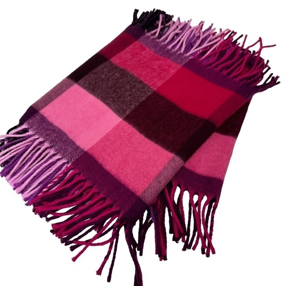 V.FRASS Cashmink Pink Purple Plaid Fringe Scarf - Picture 2 of 5